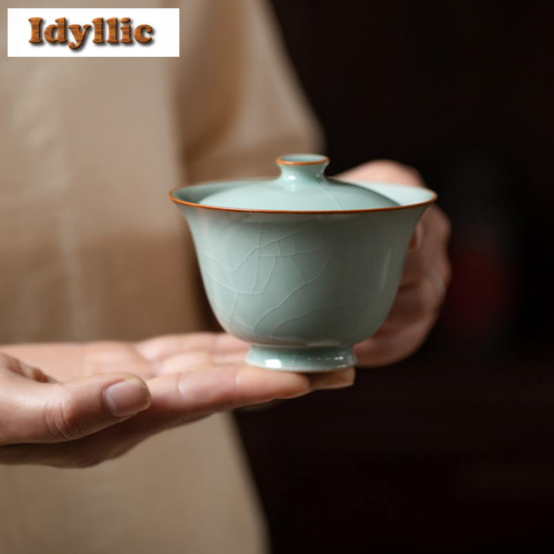 120 ミリリットル Azure Ru 窯 Gaiwan クリエイティブ抗火傷茶チュリーン家庭用茶ボウル蓋キットティーメーカーカバーボウル茶器クラフト