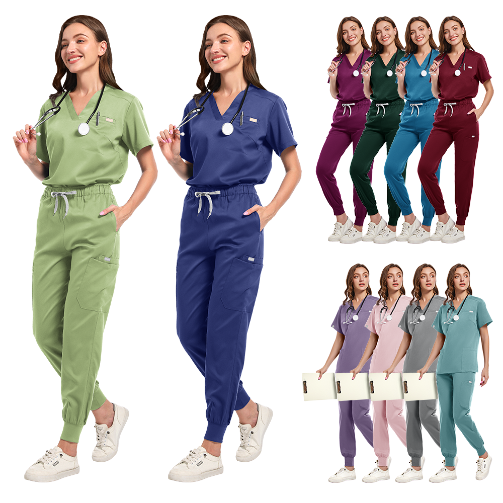 多色スクラブ制服半袖トップスパンツ看護女性ペットショップ医師医療外科作業服セット