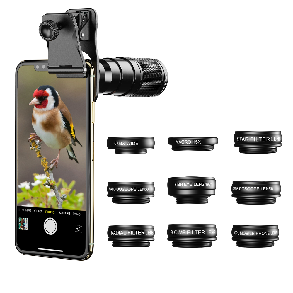 APEXEL 新しい更新された 22X 望遠ズームレンズ 10 in 1 魚眼レンズ広角マクロレンズ CPL スターフローフィルターすべてのスマートフォン用