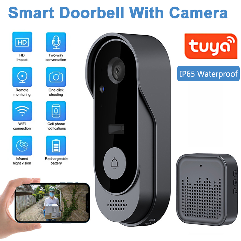 Tuya ドアベル カメラ付き ワイヤレス ホームビデオ ドアベル WIFI HD 屋外防水ドアベル カメラ セキュリティ ビデオ インターホン IR
