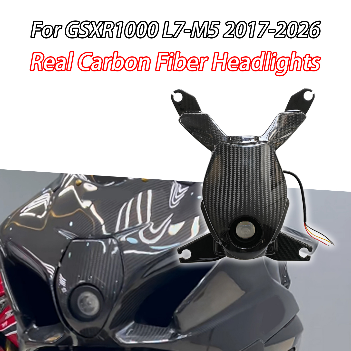 スズキ K17 GSXR1000 GSX1000R 2017-2026 カーボンファイバーオートバイ修正部品フロントヘッドライトアセンブリヘッドランプ Compone