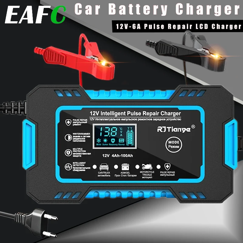 EAFC 車のバッテリー Charger12V 6A 充電車オートバイバッテリー充電パルス修理 AGM GEL ウェット鉛酸 LCD ディスプレイ