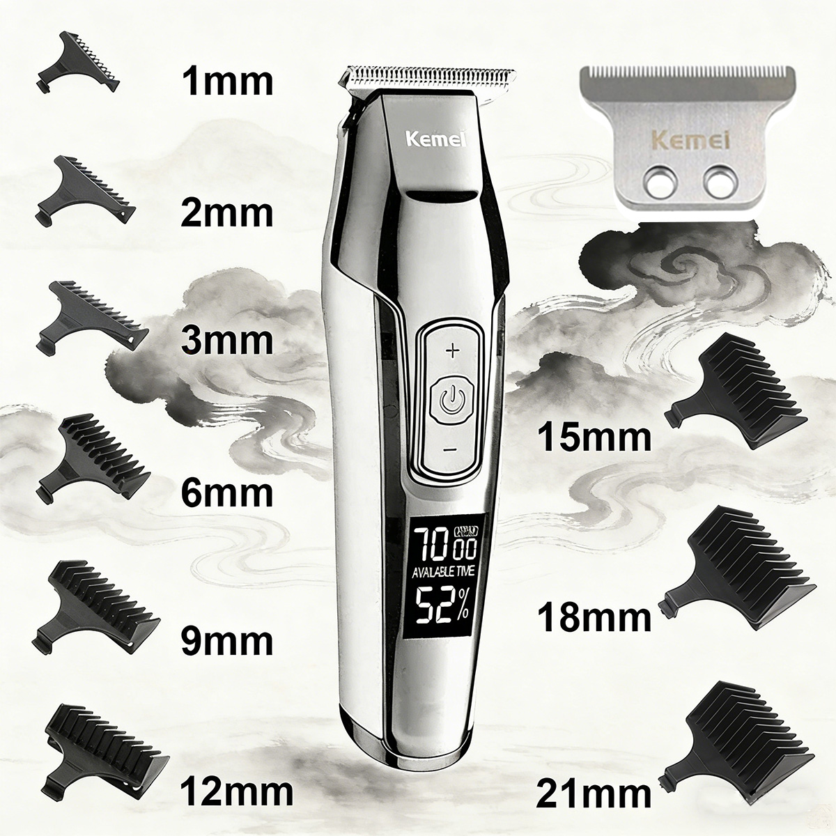 Kemei KM-5027 男性用プロフェッショナルバリカン LCD ディスプレイヘアトリマーマシン 0 ミリメートルコードレスヘアカットマシン USB 充電