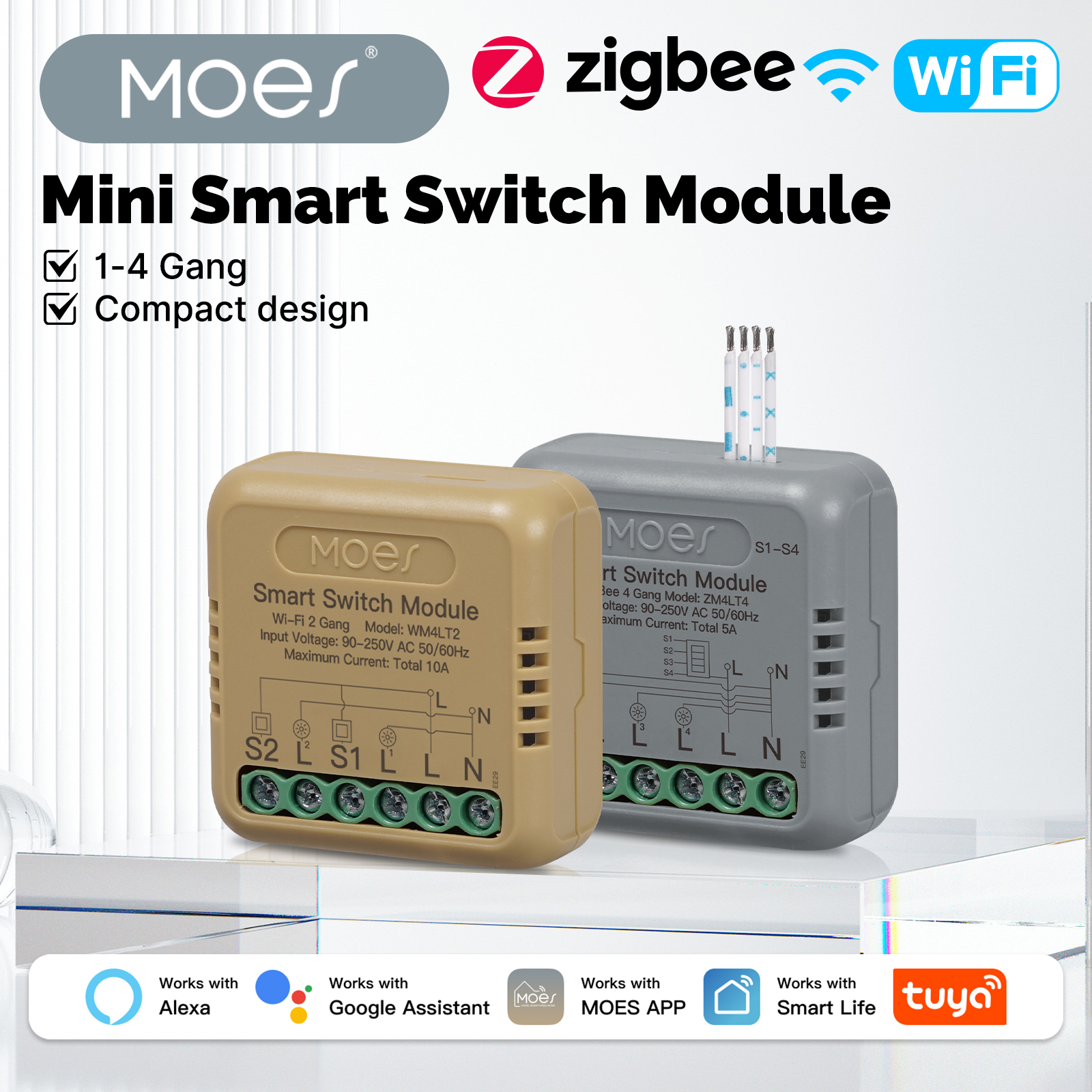 MOES Tuya スマート ミニ スイッチ モジュール WiFi ZigBee 1-4 ギャング DIY タイマー ホーム オートメーションは Alexa Google ホーム アシスタントと連携します