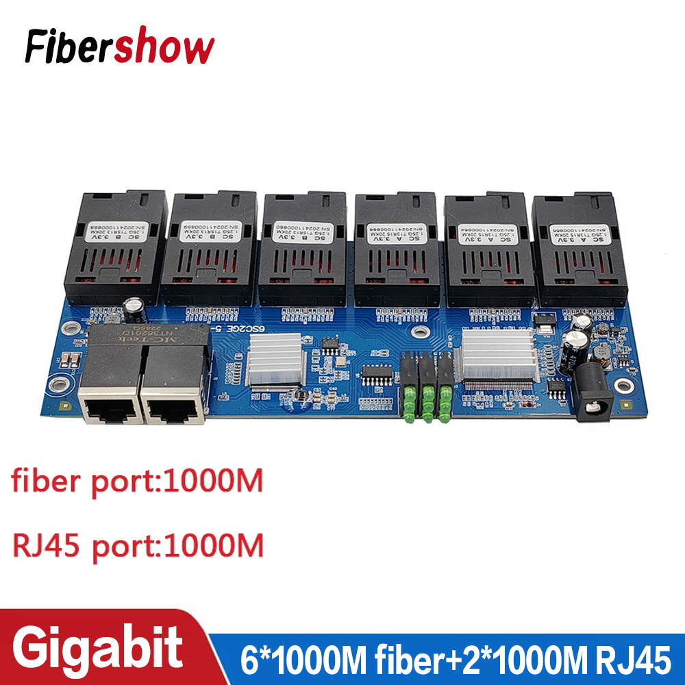 ギガビットイーサネットスイッチ 6*1000M 光ファイバスイッチ 2*1000M RJ45 UTP 6F2E SC メディアコンバータ 6SC 2RJ45