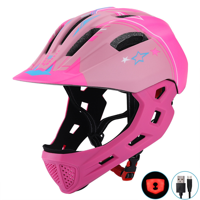 Certified Children Helmet Protective Helmet Full Face 50-55cm USB Charging Light Breathable Lightweight Adjustable Kids Helmet