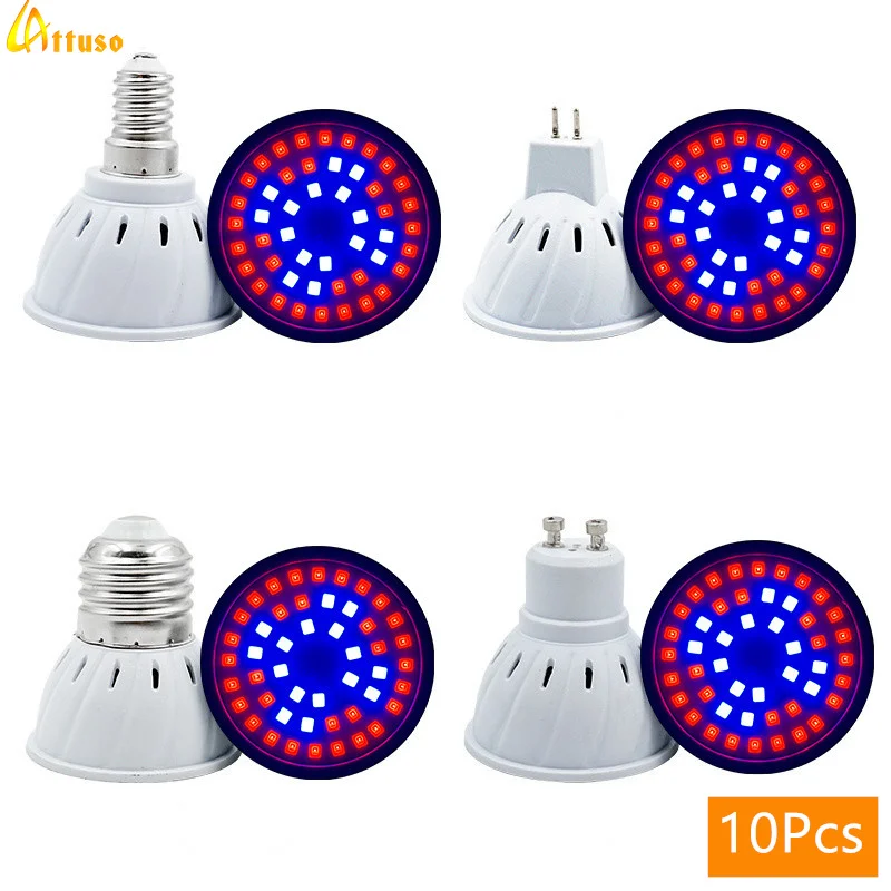 10 個 LED 成長電球 AC 220V E14 E27 MR16 GU10 フルスペクトル植物ランプ赤青 UV IR 成長テント温室照明用