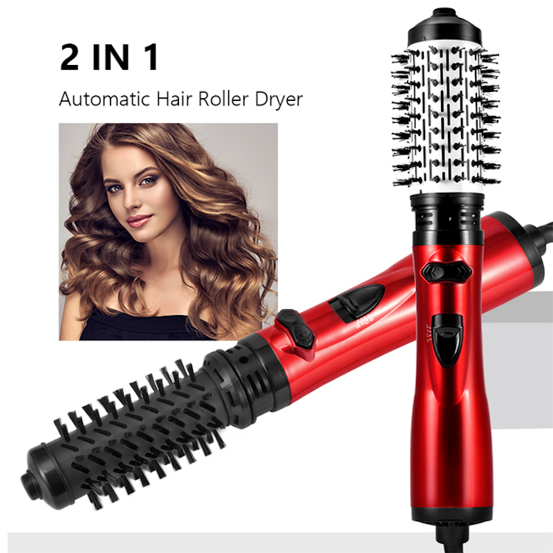 2-in-1プロフェッショナル自動回転ヘアドライヤーカーラーコーム熱風ブラシイオン多機能スタイリングツール