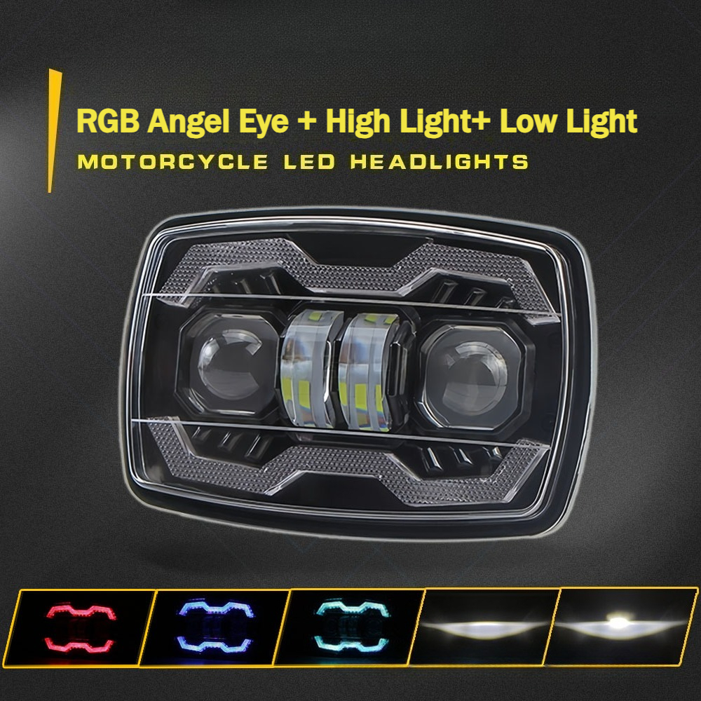 1 個 4 "スクエア LED ヘッドランプオートバイの再取り付けヘッドランプ RGB エンジェルアイ車のワークランプオートバイライトアセンブリ防水