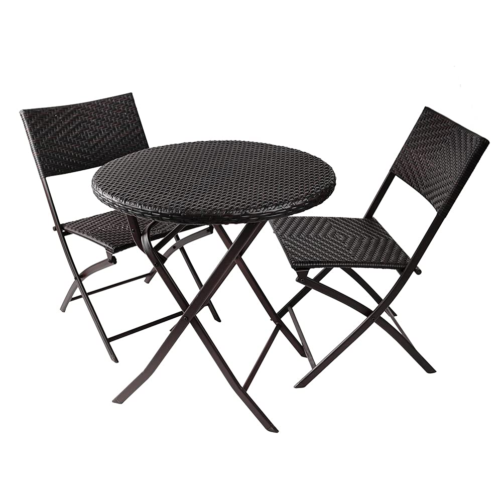3pc 折りたたみビストロセット PE 籐籐屋外パティオ家具 ラウンドテーブル付き