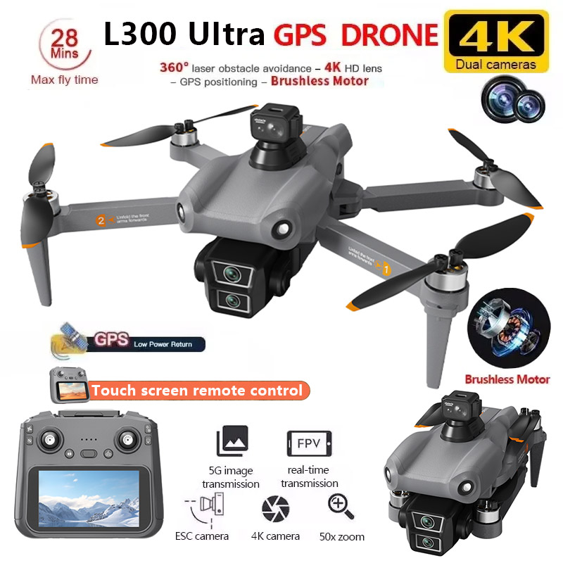 L300 UItra ドローン 4K プロフェッショナル HD デュアルカメラ タッチスクリーン GPS 5G WIFI 360° 障害物回避 ブラシレス折りたたみ式クアッドコプター