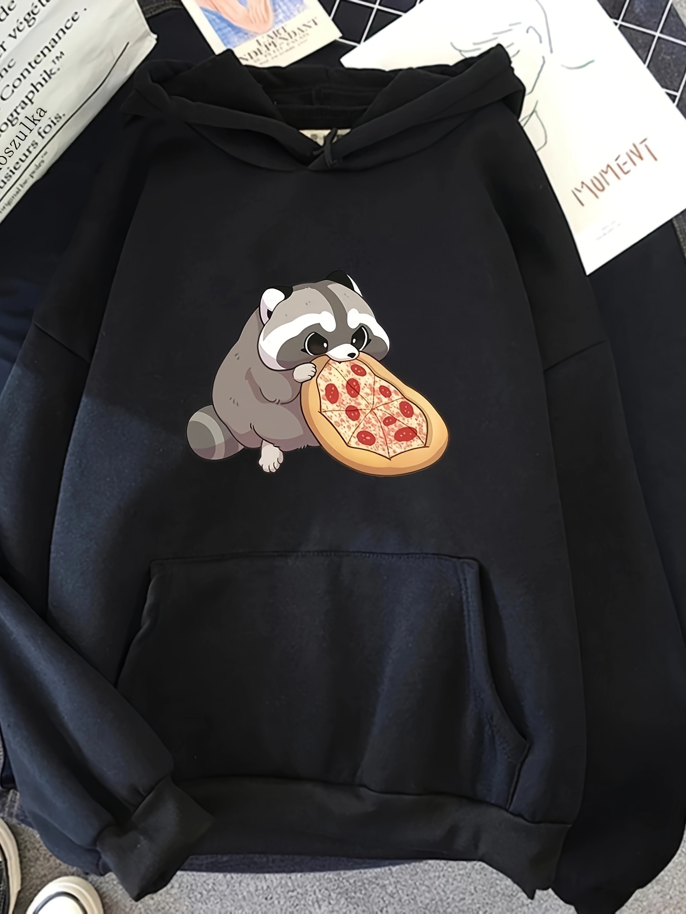 女性パーカー 2025 冬 AutumnCartoon アライグマ食べるピザ Y2k トレーナートップパーカー長袖女性のカジュアル服