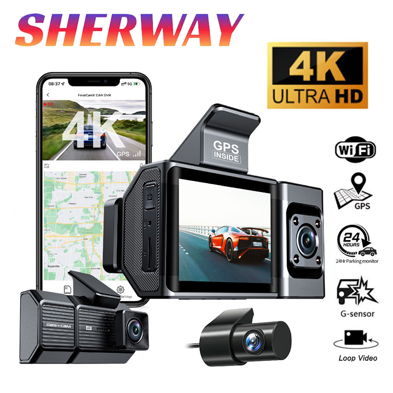4K * 1080P ダッシュカム UHD 3 チャンネル車 DVR 録画ダッシュカム DVR ナイトビジョンビデオレコーダー Wi-Fi サポート 3 レンズ GPS 車カメラ