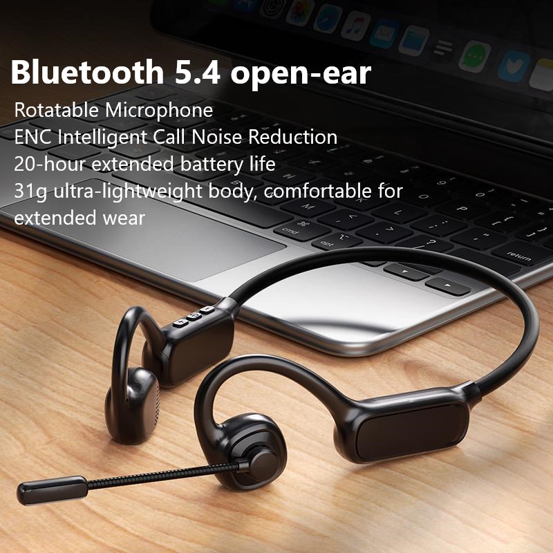 ノイズキャンセリングブームマイク付きオープンイヤーヘッドセットトラック運転手オフィスコールセンター用軽量Bluetoothワイヤレスヘッドフォン
