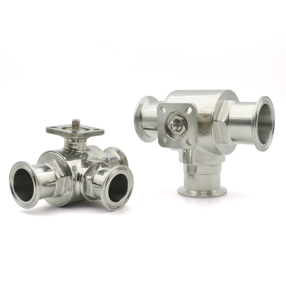 適合チューブ外径19～51mm、トリプルクランプ1.5インチ（2インチ）、304/316Lステンレス鋼製サニタリーT/Lポート、アクチュエータなし3方向サニタリーボールバルブ