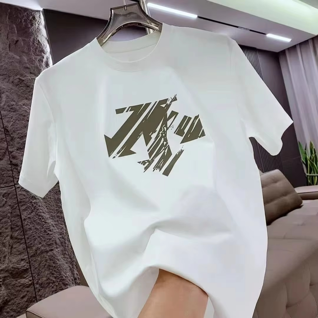 夏の新しいトレンディなブランドヘビーウェイト綿 100% メンズクルーネック半袖 Tシャツファッションカジュアルプリント多用途トップ
