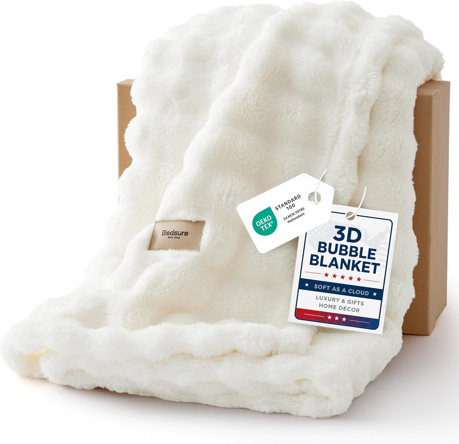 ソファ用 3D フリースバブルブランケット - GentleSoft かわいいホワイトスローブランケット ソファベッドルーム装飾用 - 高級ソフトで居心地の良いクラウドブランケ