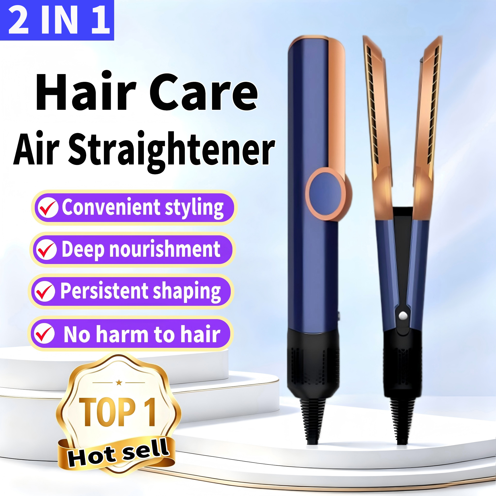 SenCiciMen 2-IN-1 ストレートヘアアイロン ヘアドライヤー マイナスイオン フラット アイロン 縮れを軽減 光沢のある