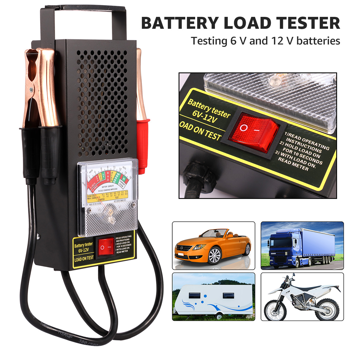 車のバッテリー負荷テスター 6V-12V 100Amp 自動車バッテリー負荷チェッカー 1000 CCA 最大ポータブルバッテリー充電システム トラック RV 用