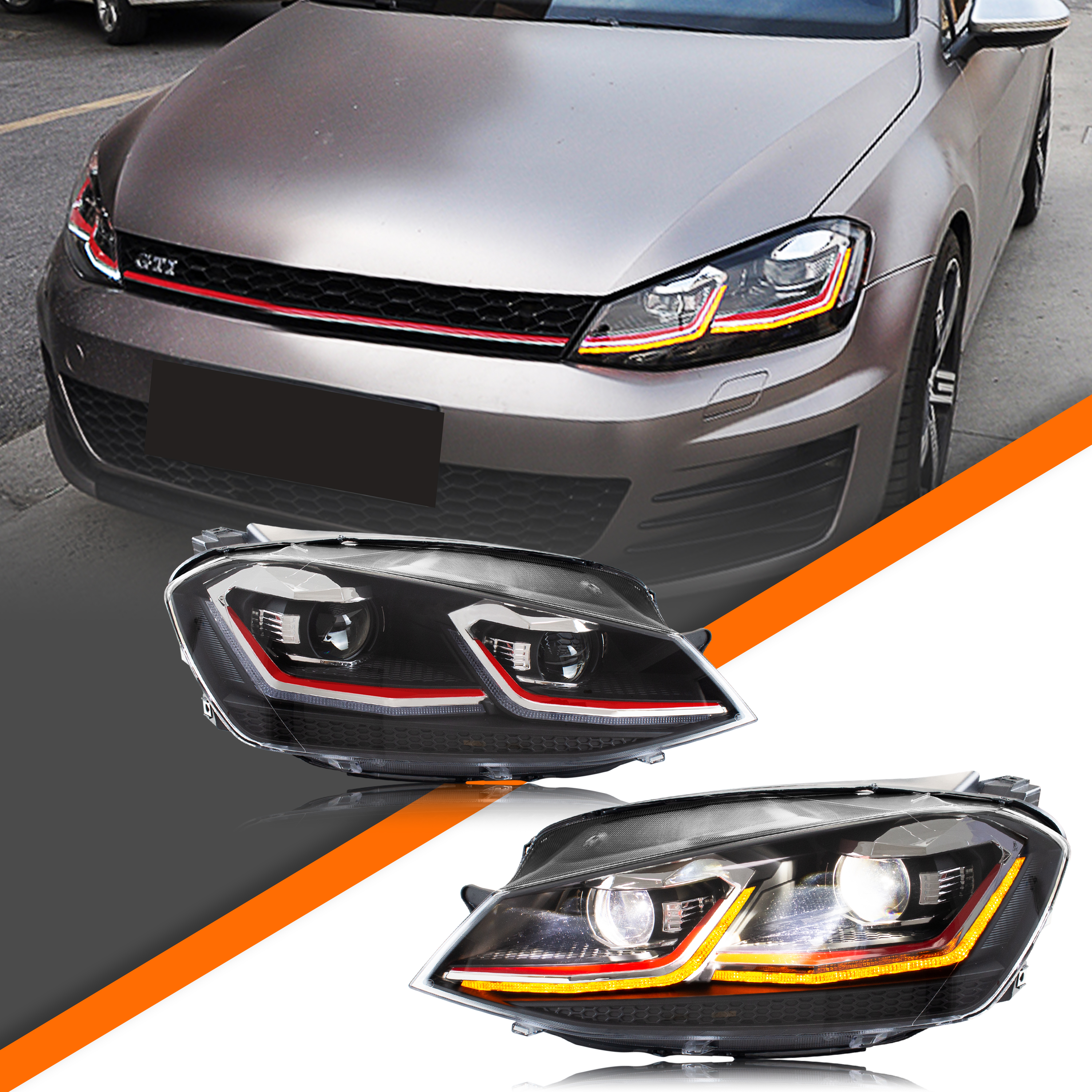 LED ヘッドライト フォルクスワーゲン VW ゴルフ 7 MK7 VII 2013-2017 TSI TDI シーケンシャル インジケーター フロント ランプ アセンブリ [GTI/R/GTD には適合しません]