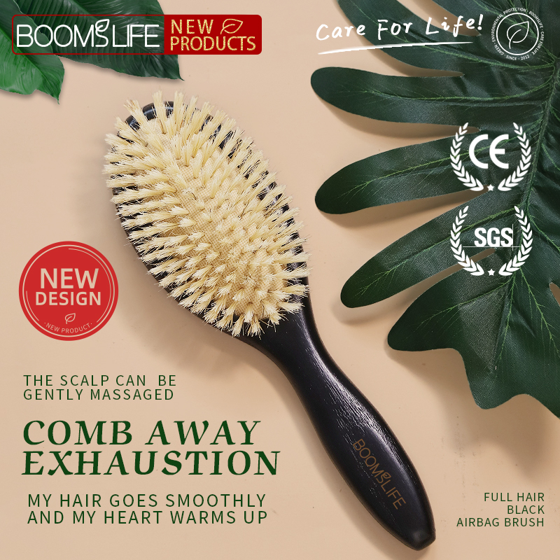 パーソナライズされたイノシシ毛ヘアブラシ黒色帯電防止マッサージヘアブラシ米国オーク材ヘアコームロングショートヘアケア用