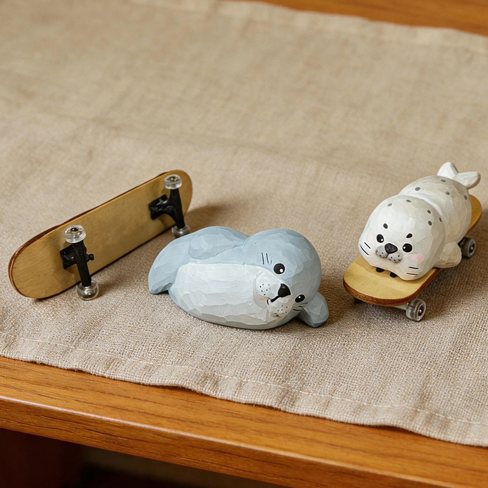 手彫り木製シール置物かわいい手描き海洋動物像デスク美的装飾飾りギフト北欧スタイル