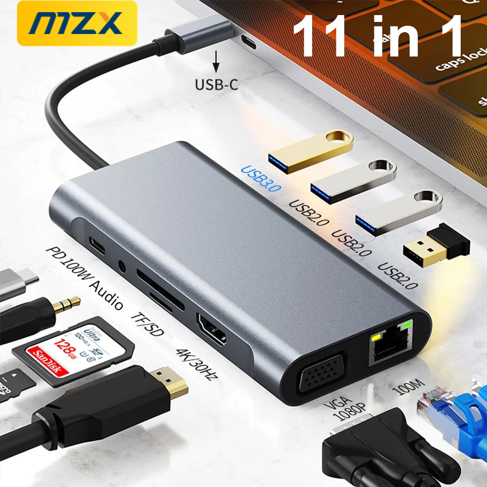 11in1 ドッキングステーション USB C ハブ 4K HDMI 互換 Tipo タイプ 3 0 RJ45 アダプターコンセントレータードックハブノートブックラップトップアクセサリー