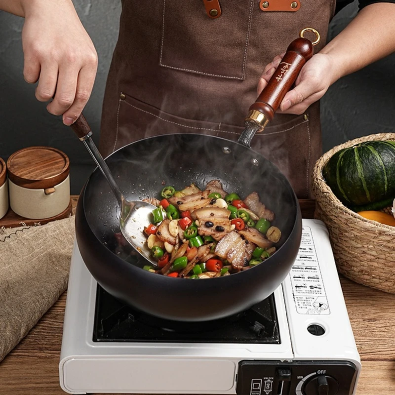 Liji 24 センチメートル鉄調理器具蓋付きディープベリー鍛造ノンスティック平底急速加熱家庭用キッチン用