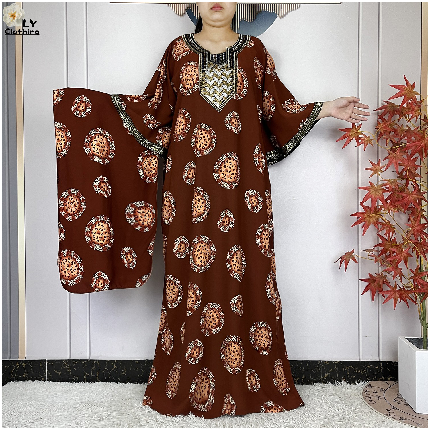新しいドバイ夏のパーティードレスバットウィングスリーブ純粋な綿の印刷花イスラムカフタンルース女性 Dashiki アフリカアバヤ服