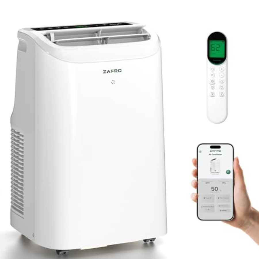 リビングルーム寝室用ポータブルエアコン、ABSプラスチック、白、12000 BTU、排水不要冷却、スマートAPP/リモートC付き