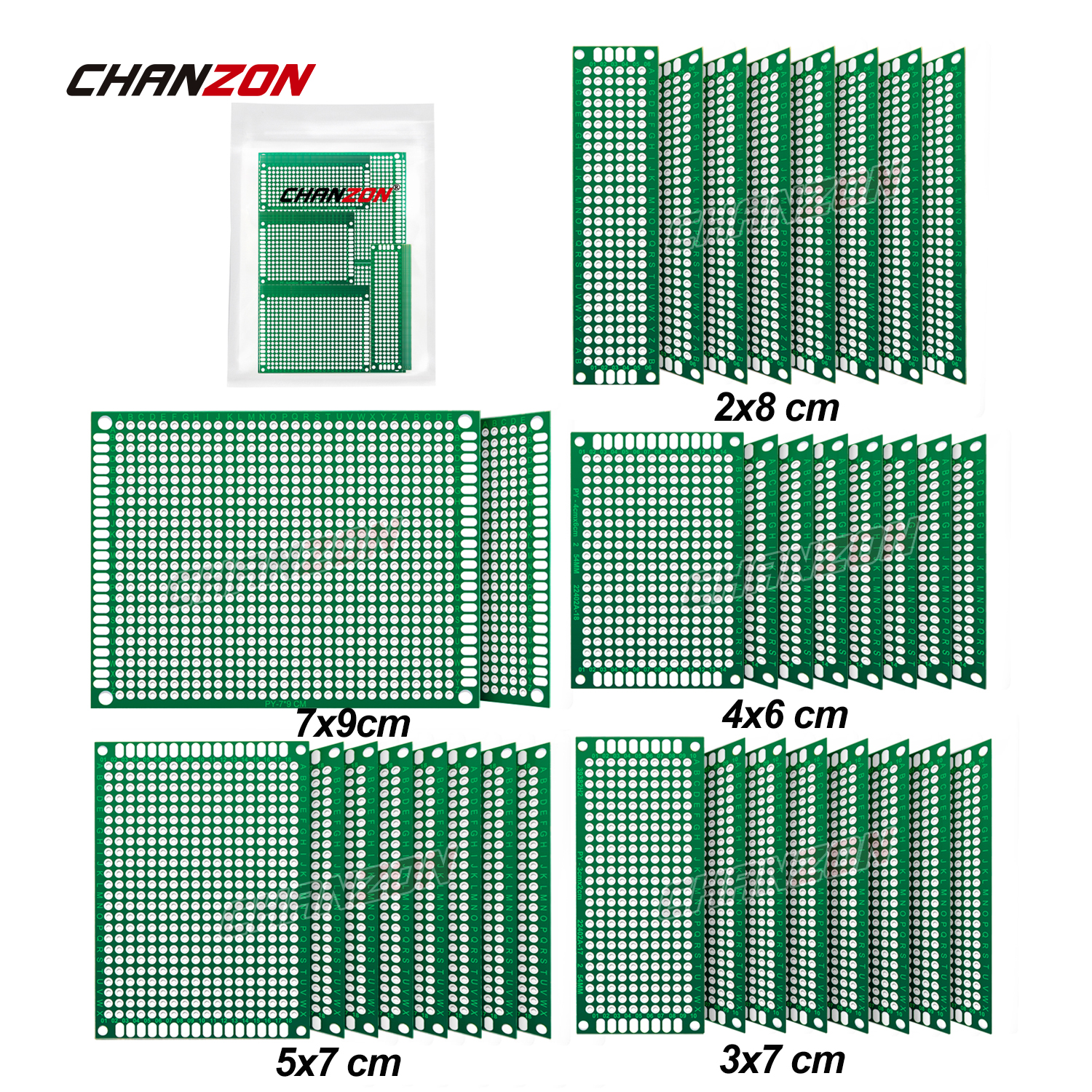 34 個両面 PCB ボード錫メッキ (2X8 3X7 4X6 5X7 7x9 センチメートル) プロトタイプキット FR4 プリントユニバーサル回路パーフボード DIY 用