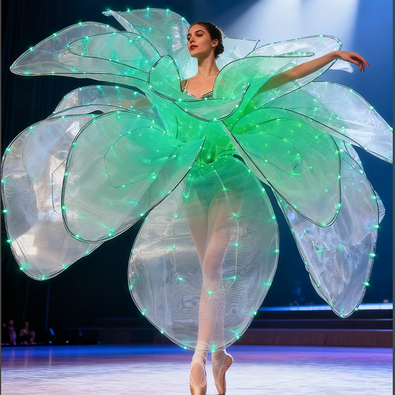 カラフルな花 LED 花びらの花女性のためのカラーダイナミック照明モダンダンスパフォーマンス衣装ビッグスイングドレス