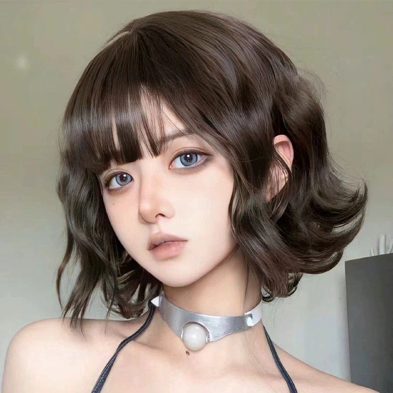 ロリータスタイルヘアエクステンション合成かわいい JK ガールコスプレエア前髪かつら通気性ヘッドカバーショートカーリーウィッグ帽子女性のための