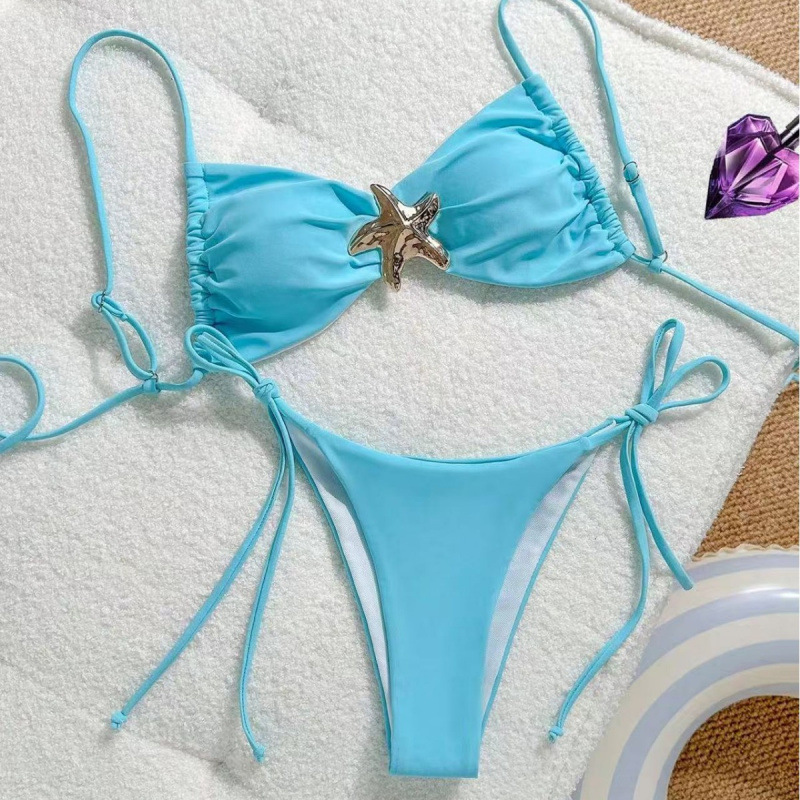 セクシーなソリッドカラーのビキニセット ツーピース水着 ピュアカラー 速乾性 バックレス 高弾性ナイロン生地 水泳やウォーキングに最適