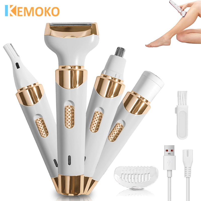 4 in 1 電気かみそりシェーバーレディシェーバーポータブル無痛ボディヘアリムーバートリマー脇の下ビキニ腕脚顔口ひげ