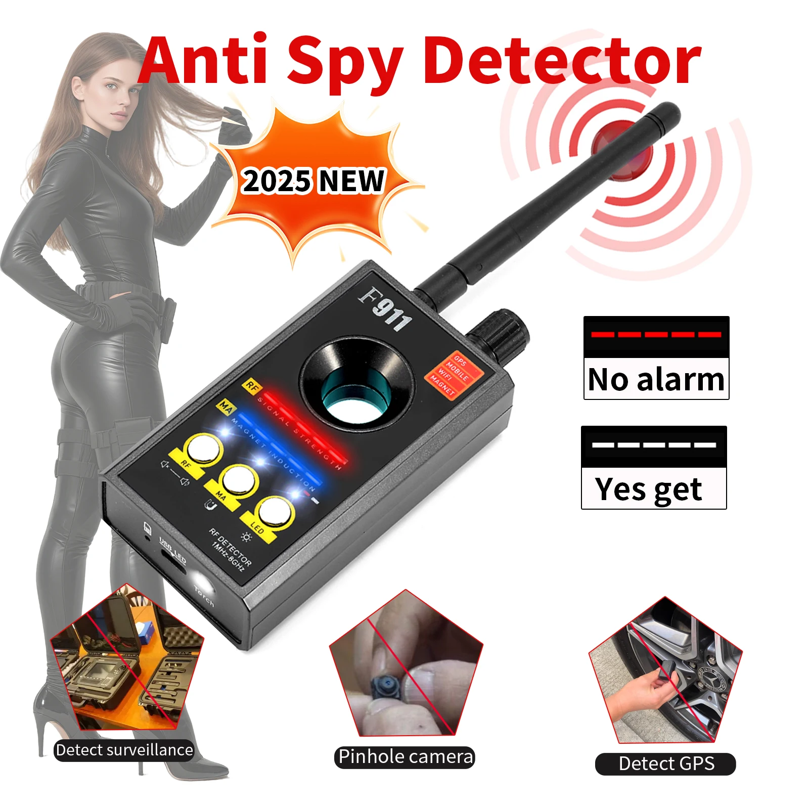 F911 隠しカメラ検出器、スパイ検出器、盗聴器および GPS 検出器、セキュリティカメラファインダー、赤外線スキャナー