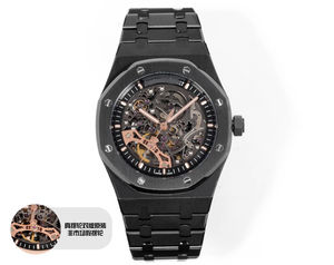 中空ダブルテンプの自動巻きメンズ腕時計、41mm、ステンレススチール、隠しバックル
