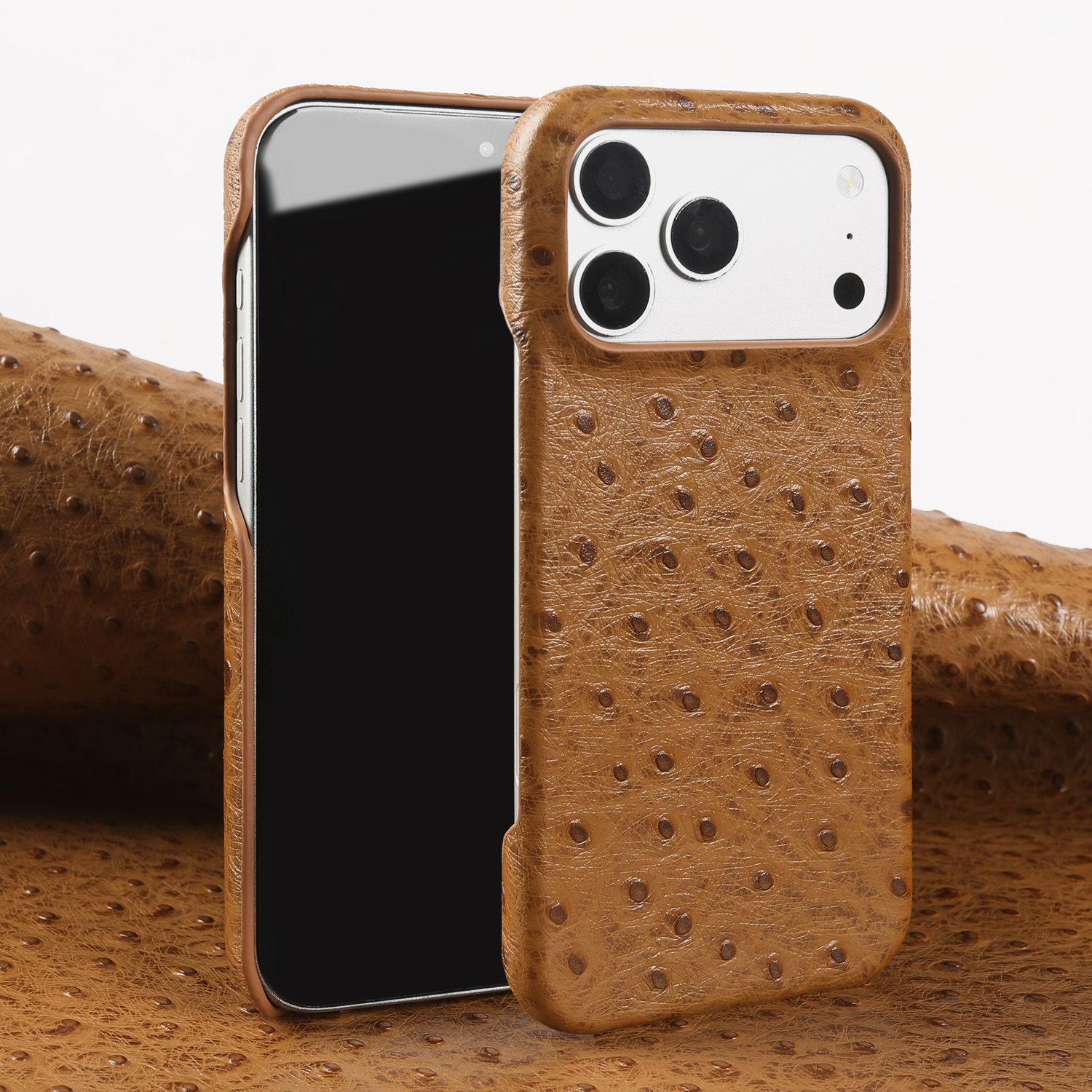 ダチョウ本革ケース iphone 17 16 プロマックス 15pro 14 プラス 13 ミニ 12 11 XR 高級本物の牛革バックカバー Coque シェル
