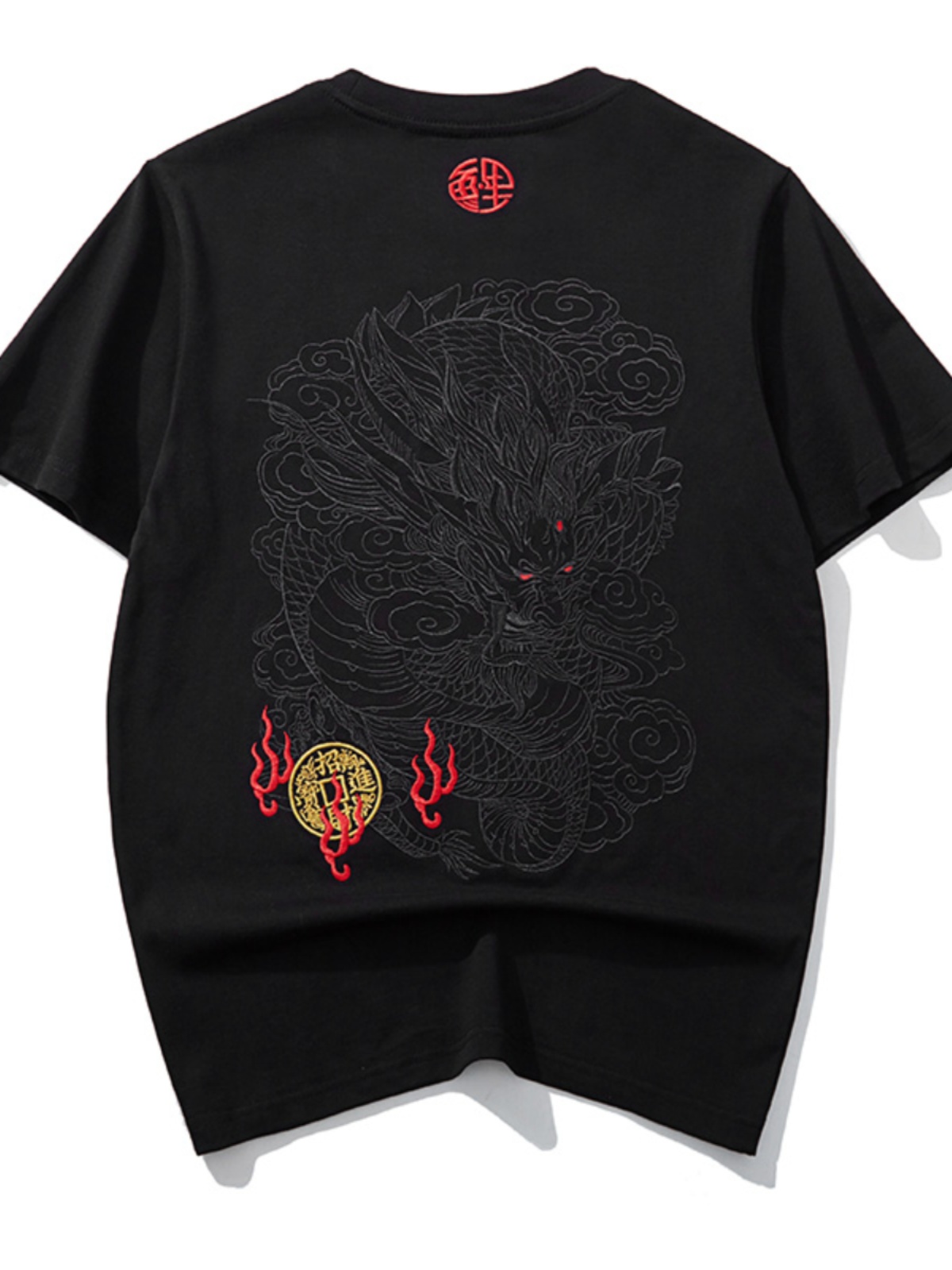ヒップホップ刺繍 Tシャツ男性ドラゴンヴィンテージ Tシャツ男性ストリートクール Tシャツシャツ綿半袖ファッション中国人男性