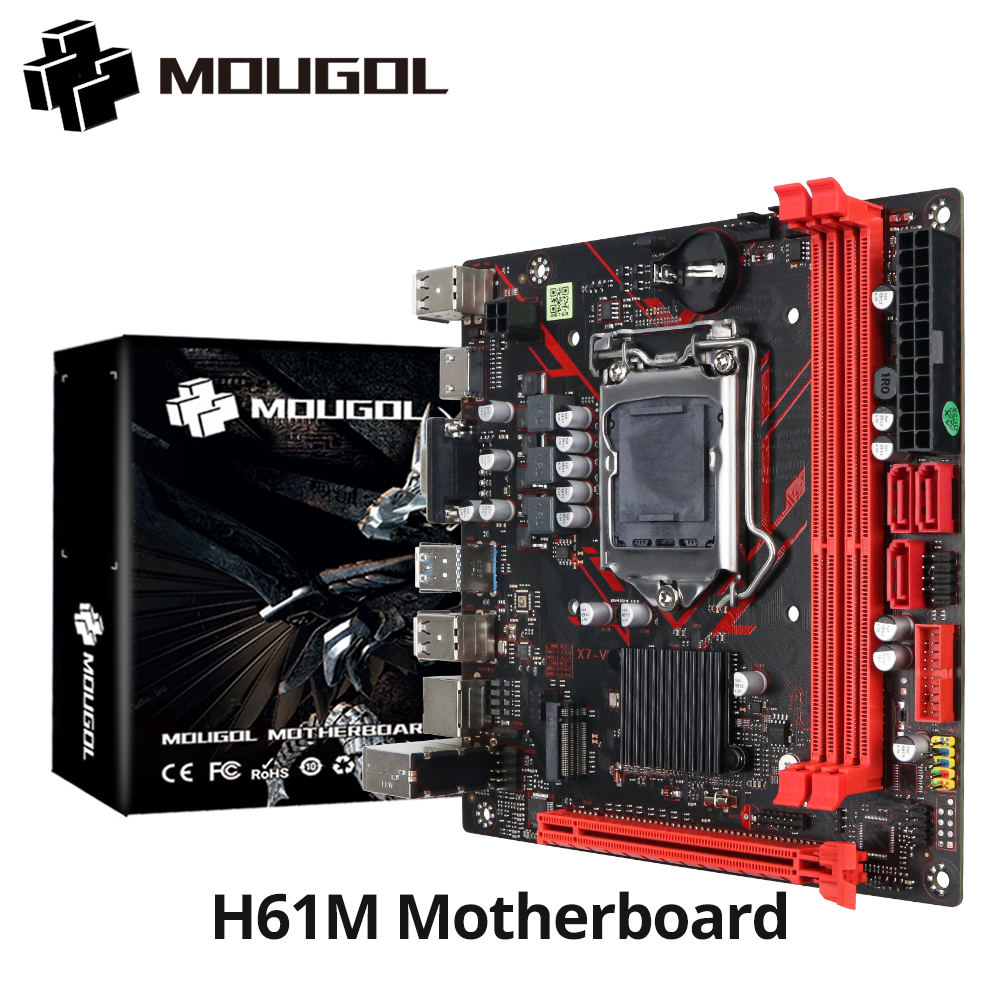 MOUGOL H61M ゲーミングマザーボード M.2 NVME PCIEx16 DVI サポートデュアルチャネル DDR3 RAM Intel Core 2/3 Gen CPU LGA1155 デスクトップ PC 用