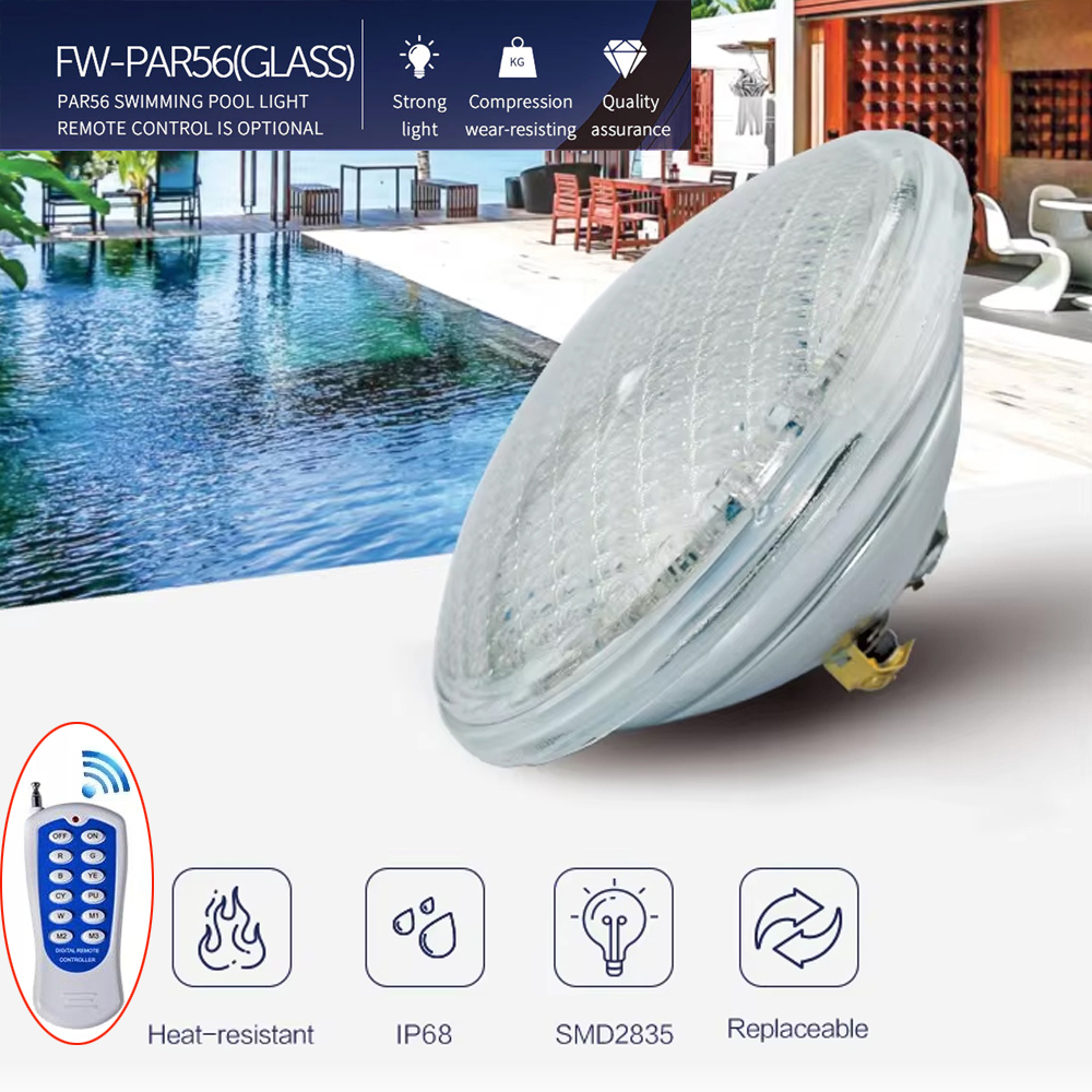12V PAR56 RGB LED スイミングプールライト 18W 35W 54W IP68 防水水中プールランプ リモコン付き 肥厚ガラス