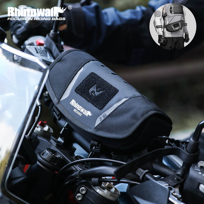 Rhinowalk オートバイハンドルバーバッグ安定した収納袋旅行ショルダーバッグ Molle システムとレインカバー ADV アクセサリー
