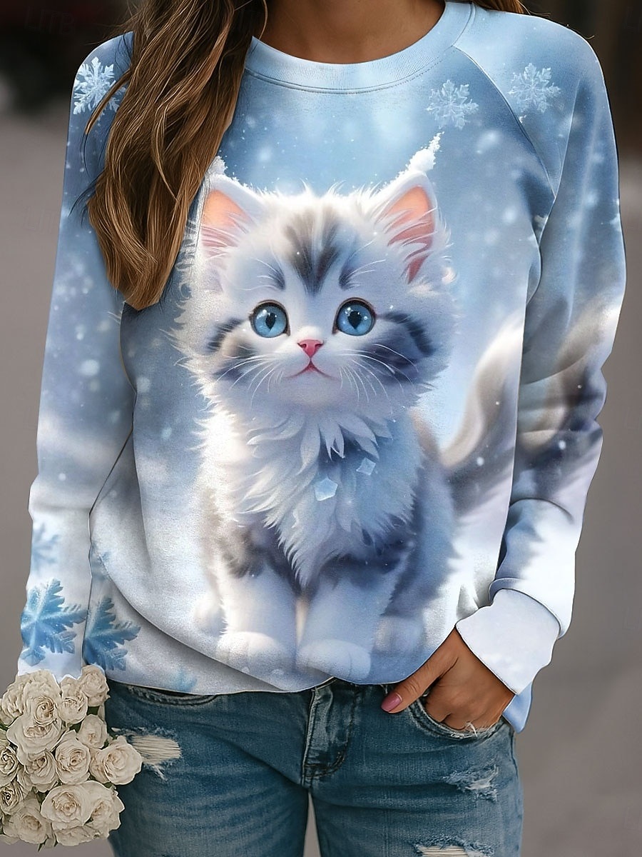 秋かわいい猫グラフィックスウェット動物 3D プリント女性ラグラン長袖パーカー Y2k プルオーバー原宿トップス女性服