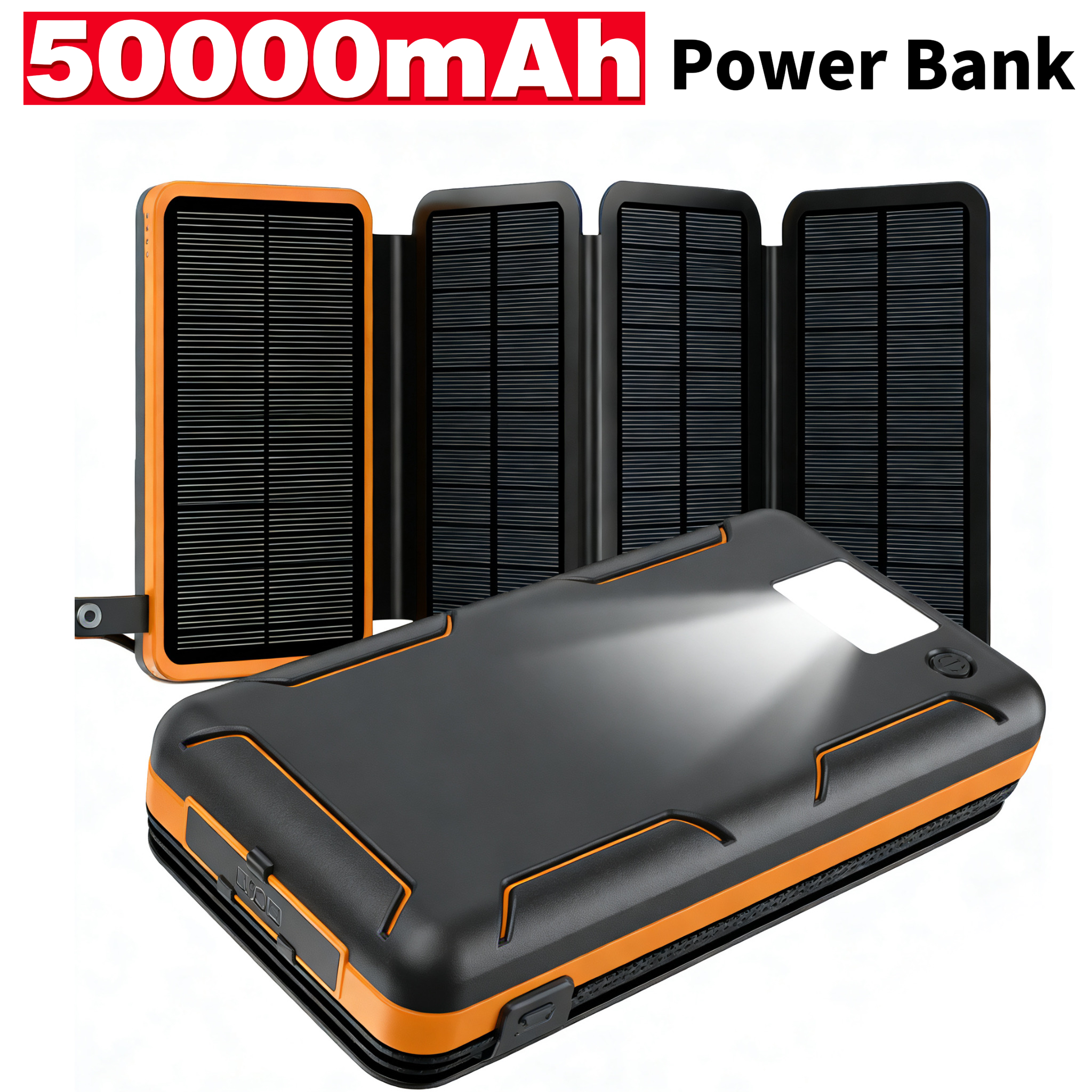 50000mAh ポータブルソーラーパワーバンク急速充電 USB-C/USB-A IOS Android 屋外大容量充電器