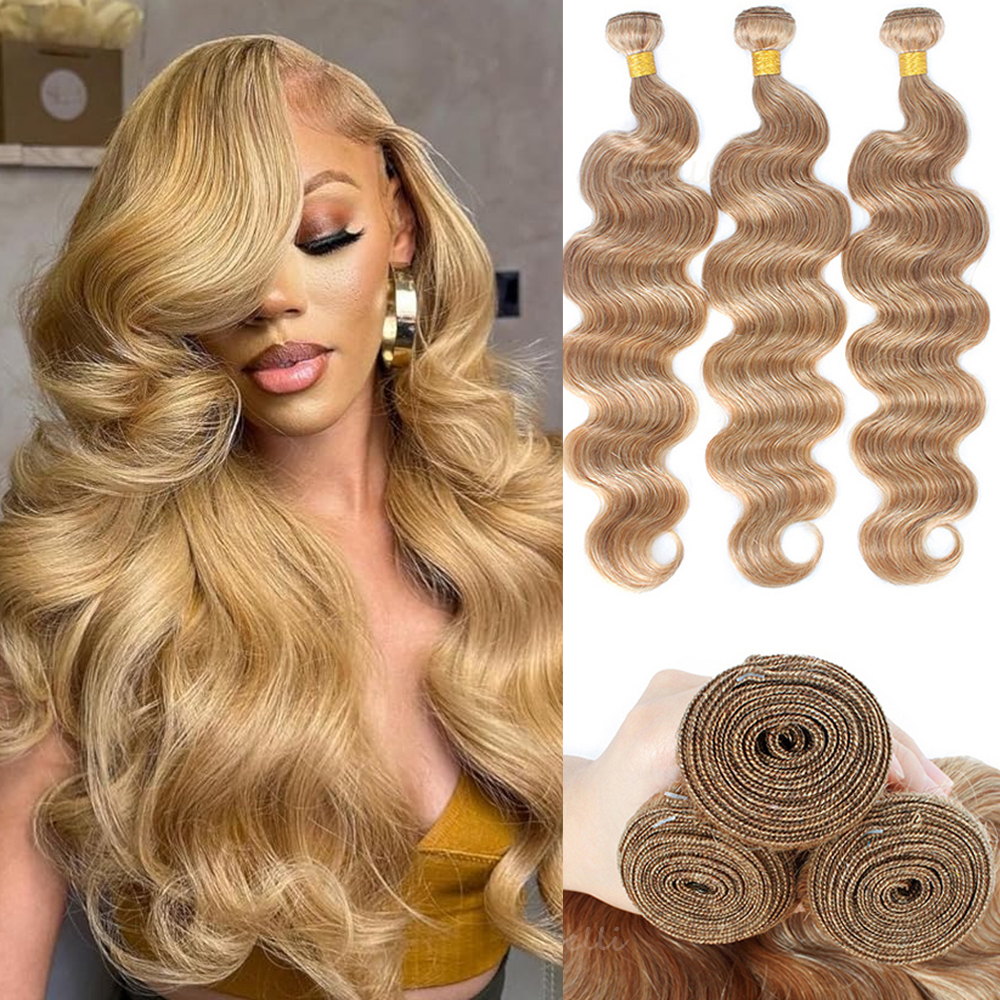#27 Honey Blonde Body Wave Human Hair Bundles 100% Unprocessed Human Hair Weave Brazilian 15A Raw Hair Bundles Extensions