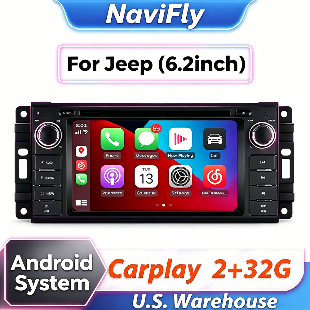 Navifly Android システム カーラジオ 6.2 インチ タッチ スクリーン オーディオ ラングラー 3 JK ダッジ グランドチェロキー クライスラー 300C コマンダー キャリバー マルチメディア プレーヤー GPS ナビゲーション カープレイ ステレオ サポート カメラ BT WI