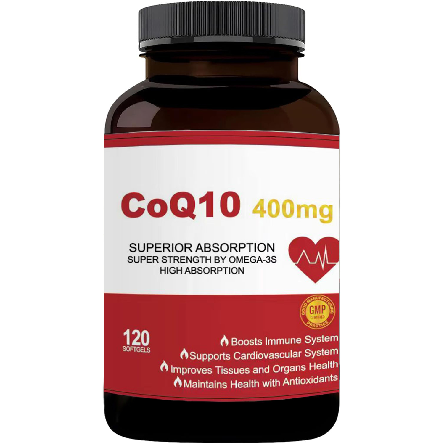 CoQ10 400mg with Omega-3, Antioxidant Supplement for Heart & Energy Health, Cellular Energy Support, Extra Strength Coenzyme Q10