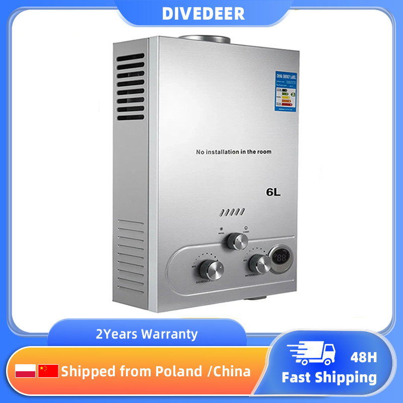 DIVEDEER 8L/12L/16L/18L 家庭用ポータブル縦型給湯器壁掛け LPG 給湯器デジタルディスプレイ急速加熱