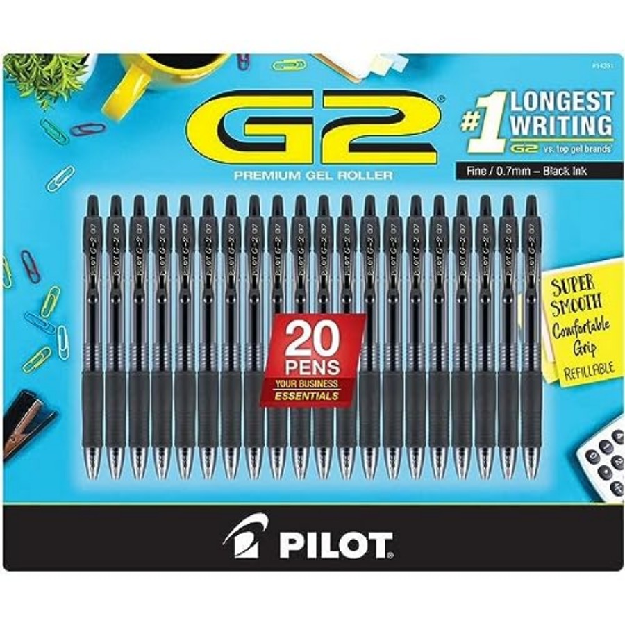 G2 ペン、プレミアム詰め替え可能および格納式ローリングボールゲルペン、細字、0.7mm、ブラックインク、20 パック