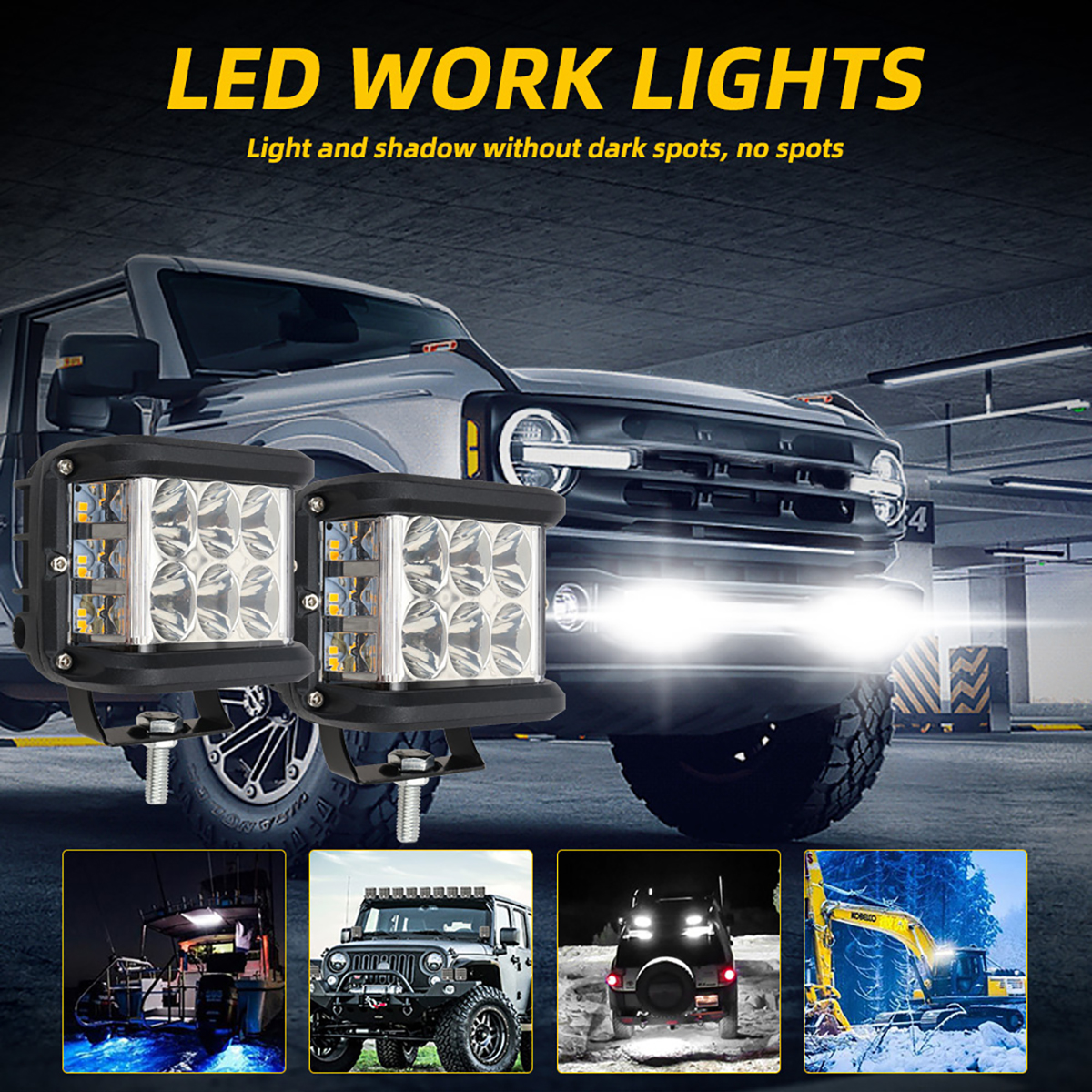 1/2 個 4 "LED ワークライトホワイトアンバーストロボデュアルサイドシューターポッドランプオフロード点滅ライト車のトラックのピックアップボート Suv 12V